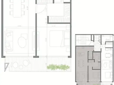 Departamento 2 ambientes con 2 baños