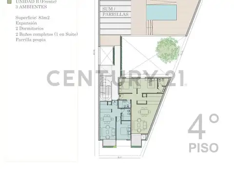 Departamento 3 ambientes con 2 baños