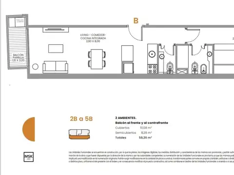 Departamento Monoambiente con 1 baño