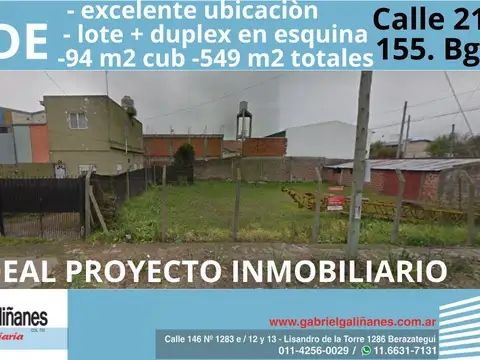 Lote + duplex. Ideal proyecto inmobiliario