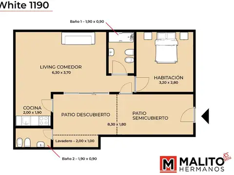 Depto Tipo Casa en Venta de 2 ambientes