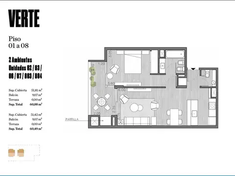 Departamento en Venta de 2 ambientes