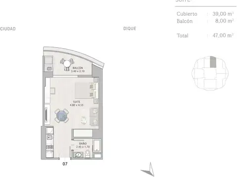 Departamento Monoambiente con 1 baño