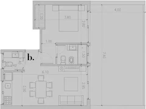 Departamento 2 ambientes con 1 baño