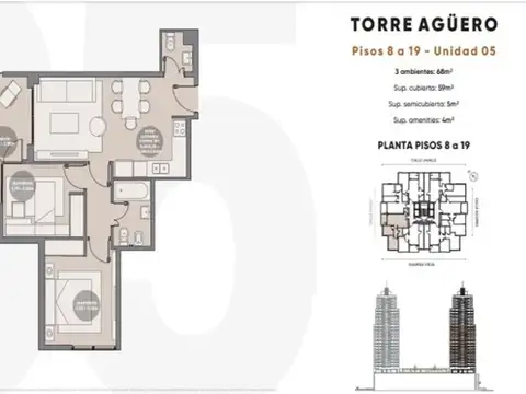 Departamento 3 ambientes con 1 baño