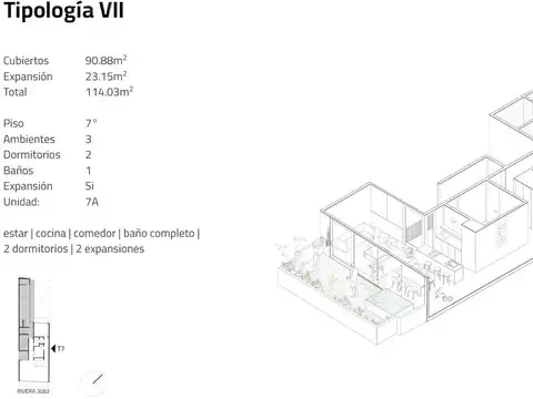 Departamento 3 ambientes con 1 baño