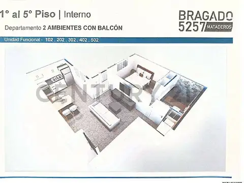 Departamento en Venta de 1 dormitorio
