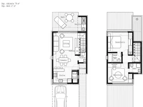 Depto Tipo Casa 3 ambientes con 2 baños