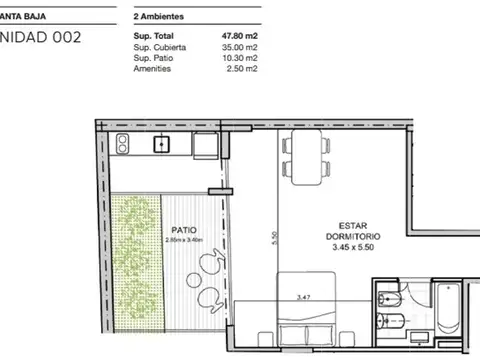 Departamento en Venta de 2 ambientes
