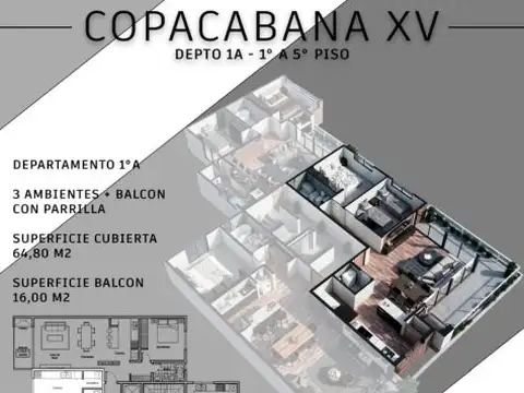 Departamento 3 ambientes con 1 baño