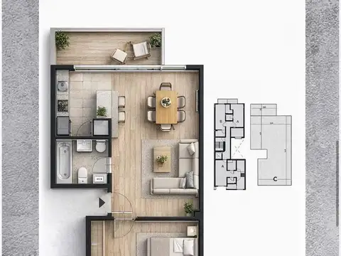 Departamento 2 ambientes con 1 baño