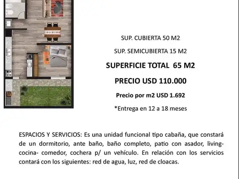 Departamento en Venta de 1 dormitorio