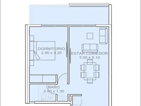 Departamento 2 ambientes con 1 baño