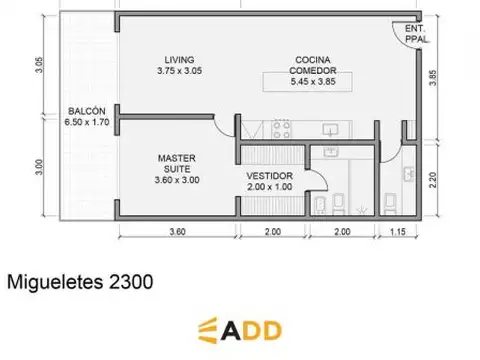 Departamento 2 ambientes con 1 baño