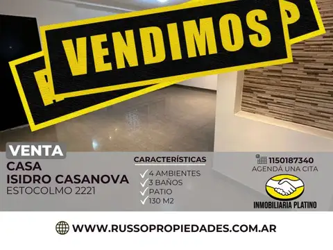 Venta casa  Isidro Casanova 4 ambientes