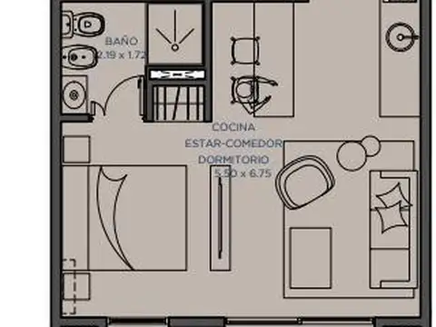Departamento Monoambiente con 1 baño