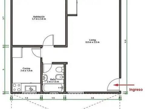 Depto Tipo Casa en Venta de 1 dormitorio