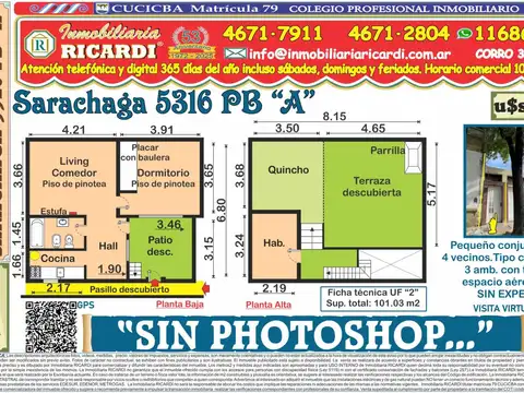 SIN PHOTOSHOP.. Tipo casita PB 3 amb. patio + terraza