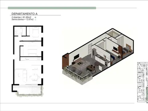 Departamento 2 ambientes con 1 baño