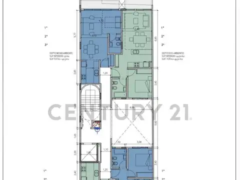 Departamento 2 ambientes con 2 baños