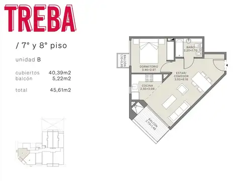 Departamento 2 ambientes con 1 baño