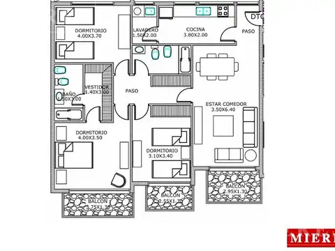 Departamento 4 ambientes con 2 baños