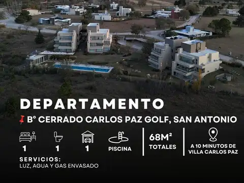 VENTA DEPARTAMENTO DE CATEGORÍA 1 DOR C/COCHERA Y PILETA EN COUNTRY CARLOS PAZ GOLF