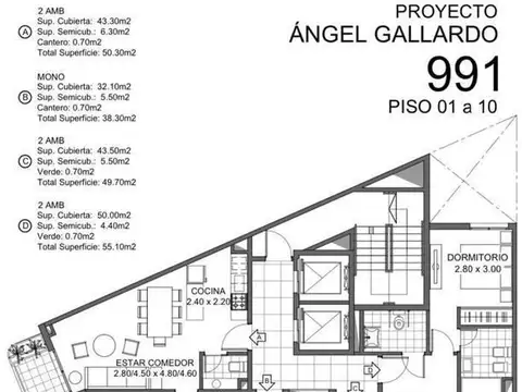 Departamento 2 ambientes con 2 baños