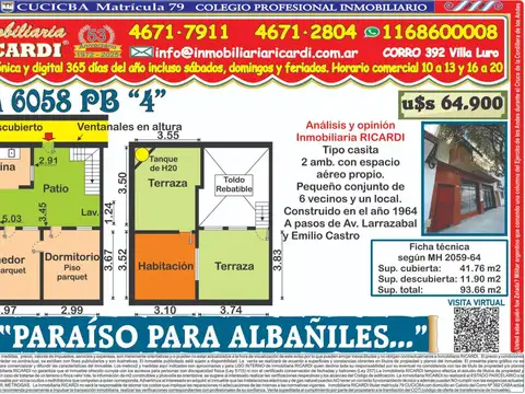 PARAISO PARA ALBAÑILES Tipo casita lateral c espacio aéreo