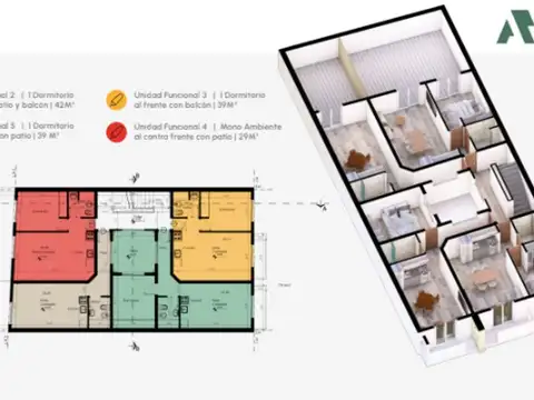 Departamento 2 ambientes con 1 baño