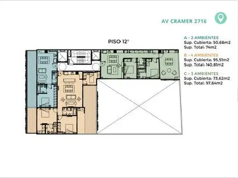 Departamento 3 ambientes con 2 baños