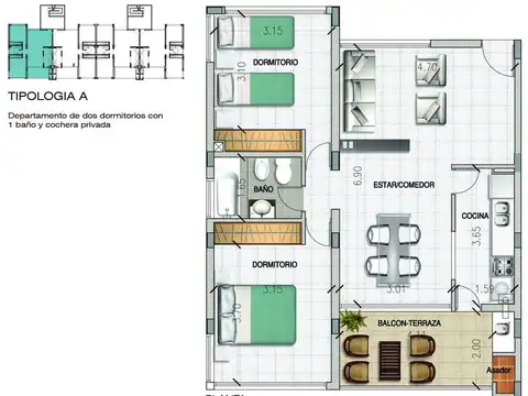 Departamento en Venta de 3 ambientes