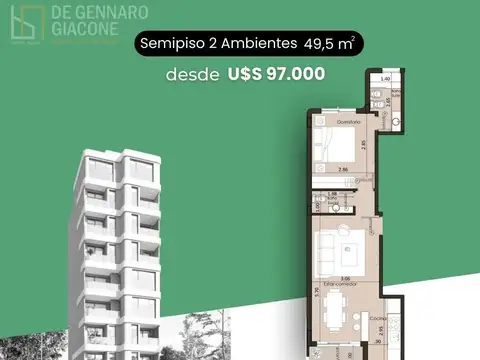 Departamento 2 ambientes con 1 baño