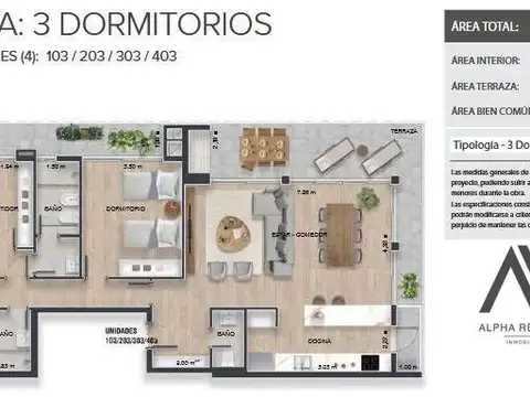 Departamento 4 ambientes con 3 baños
