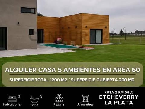 ALQUILER DE CASA 5 AMBIENTES EN BARRIO PRIVADO AREA 60