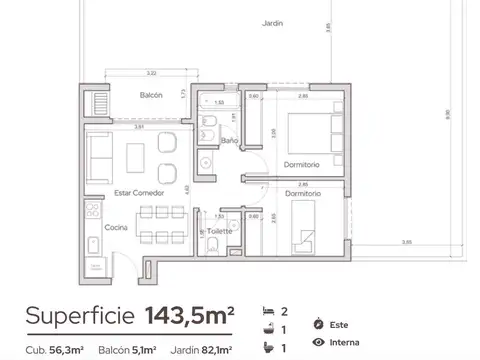 Departamento en Venta de 3 ambientes