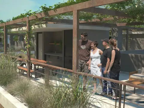 Departamento 3 ambientes con toilette y jardin