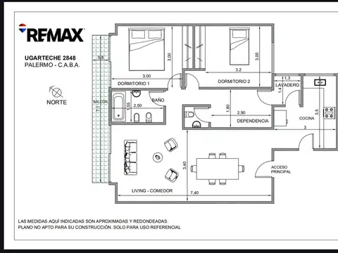 Departamento 3 ambientes con 2 baños