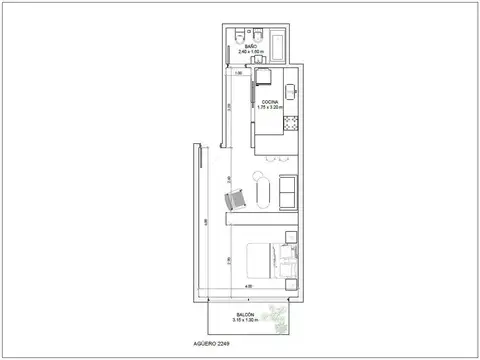 Departamento Monoambiente con 1 baño