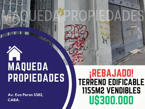 TERRENO EDIFICABLE 1155M2 VENDIBLES Y 6 COCHERAS ¡OPORTUNIDAD!